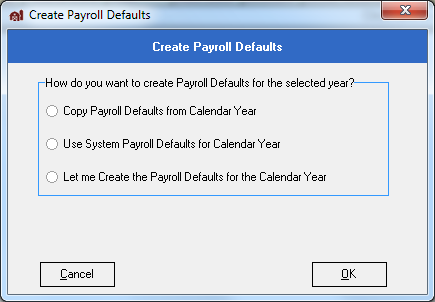 FarmBooks screen asking user how they want to create payroll defaults